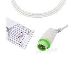 A1043-EE1 de 12 clavijas, Compatible con EKG, Cable redondo de 10 kΩ AHA