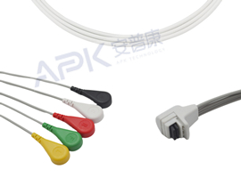 A41HEC05IK Mortara Compatible H3 ECG Holter Cable 5-Cable Snap IEC